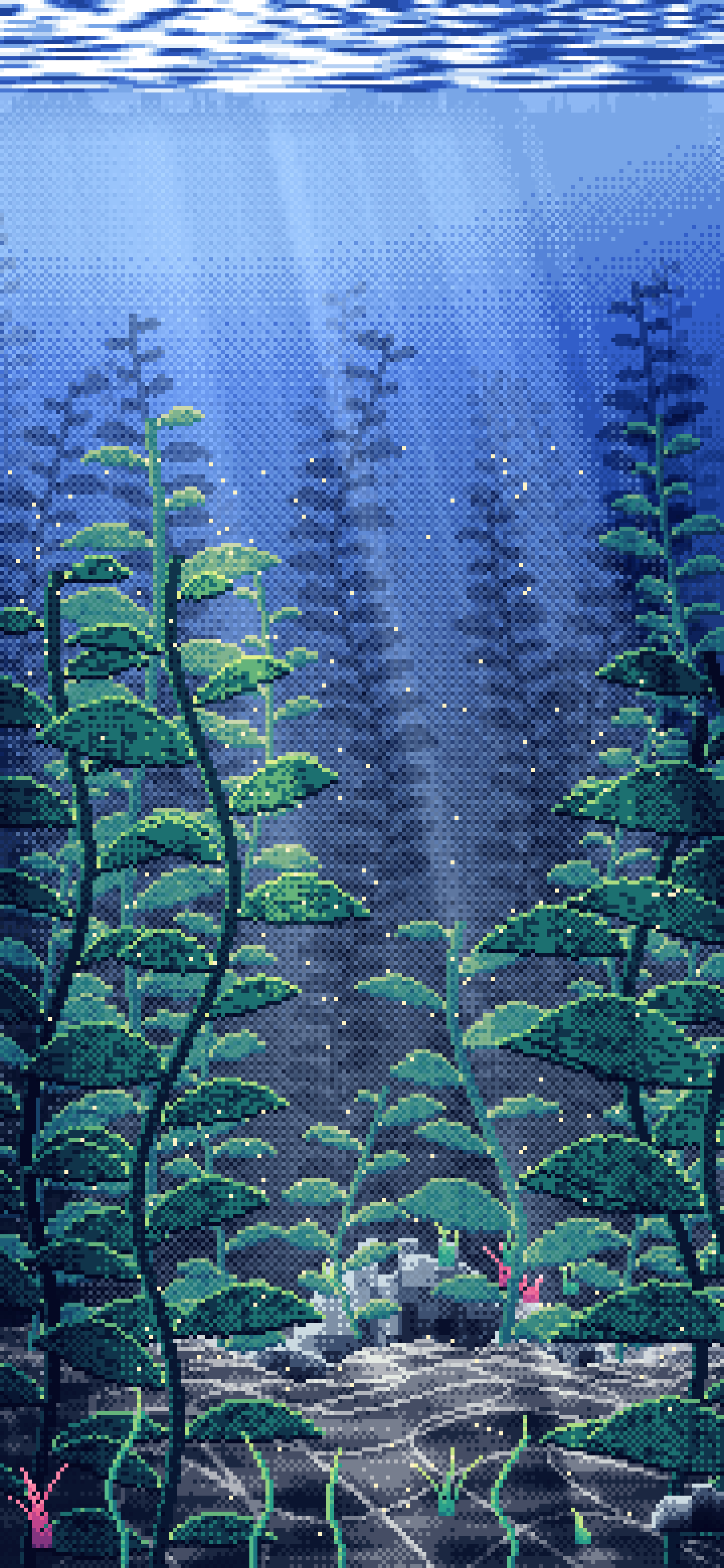Navy Pixel Art Underwater Kelp Forest wallpaper for iPhone and Android