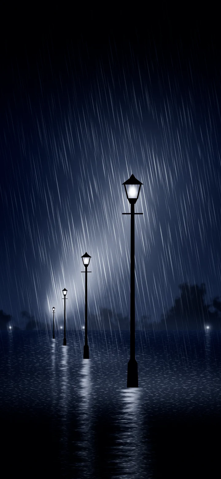Navy Rainy Street Lamp wallpaper for iPhone and Android