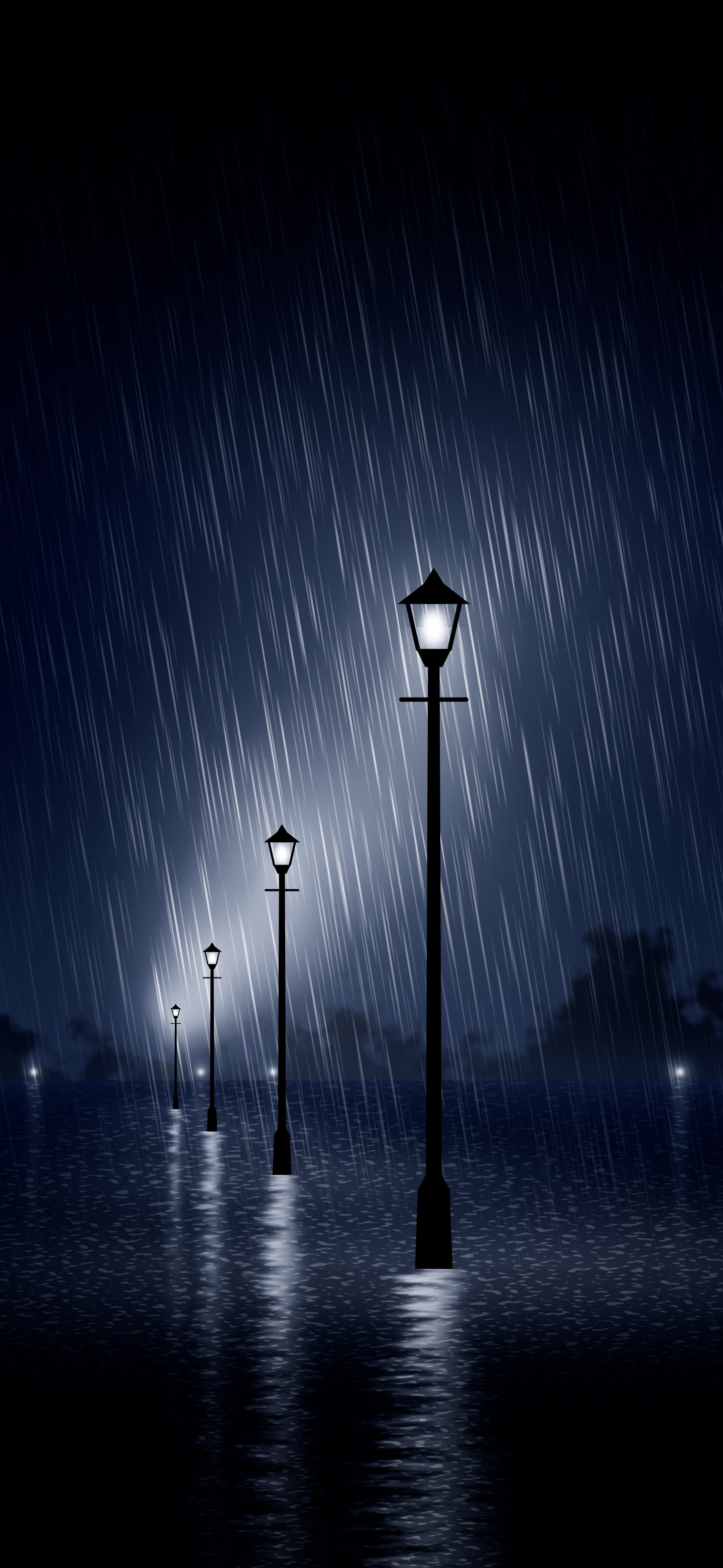 Navy Rainy Street Lamp wallpaper for iPhone and Android