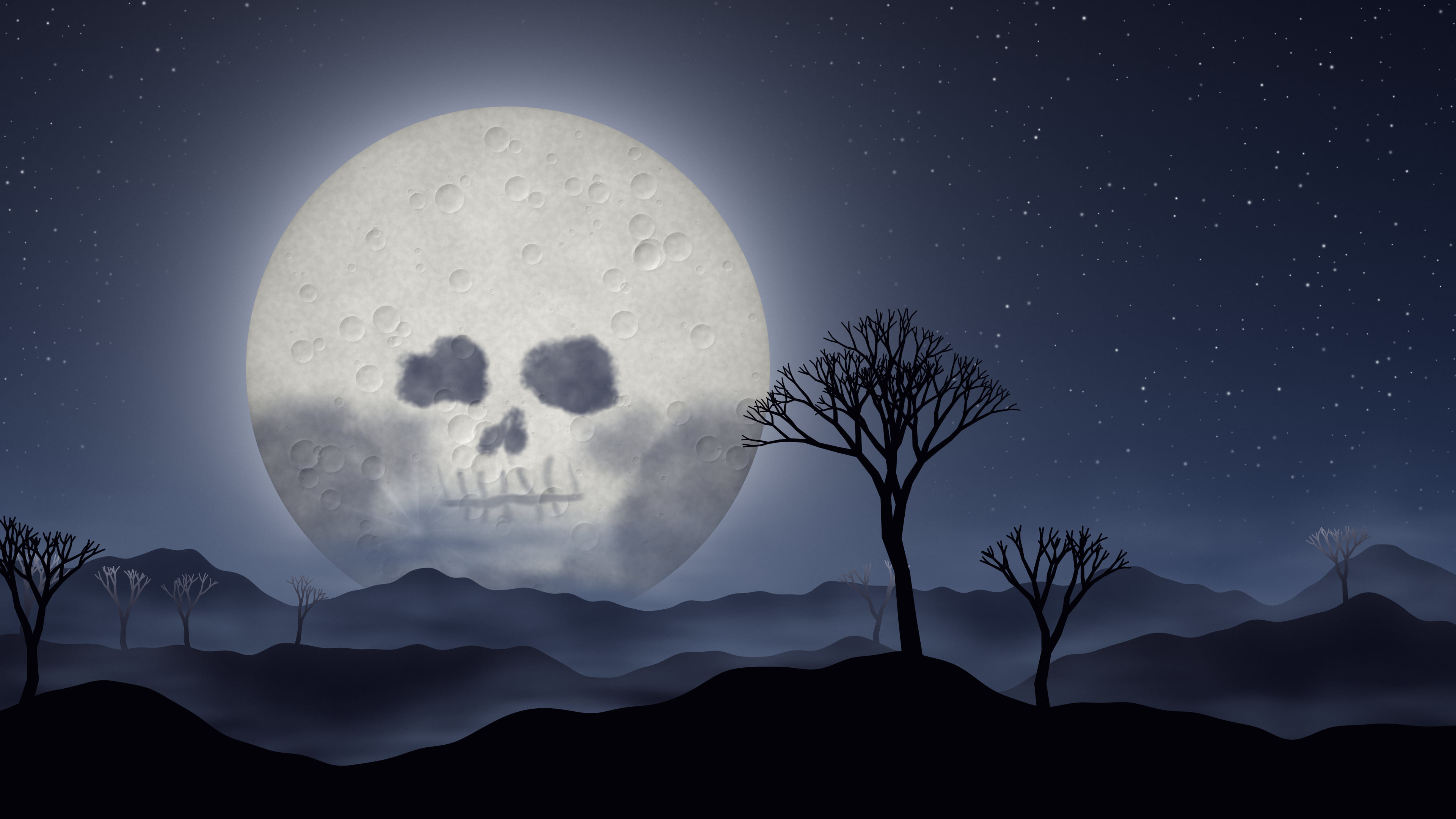 Navy Skull Moon desktop wallpaper in 4K