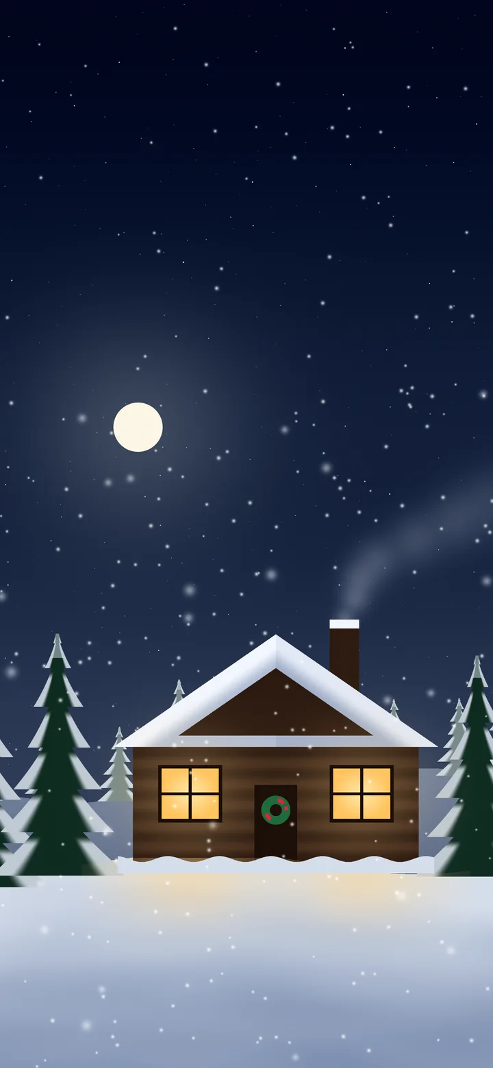 Navy Snowy Christmas Cabin wallpaper for iPhone and Android