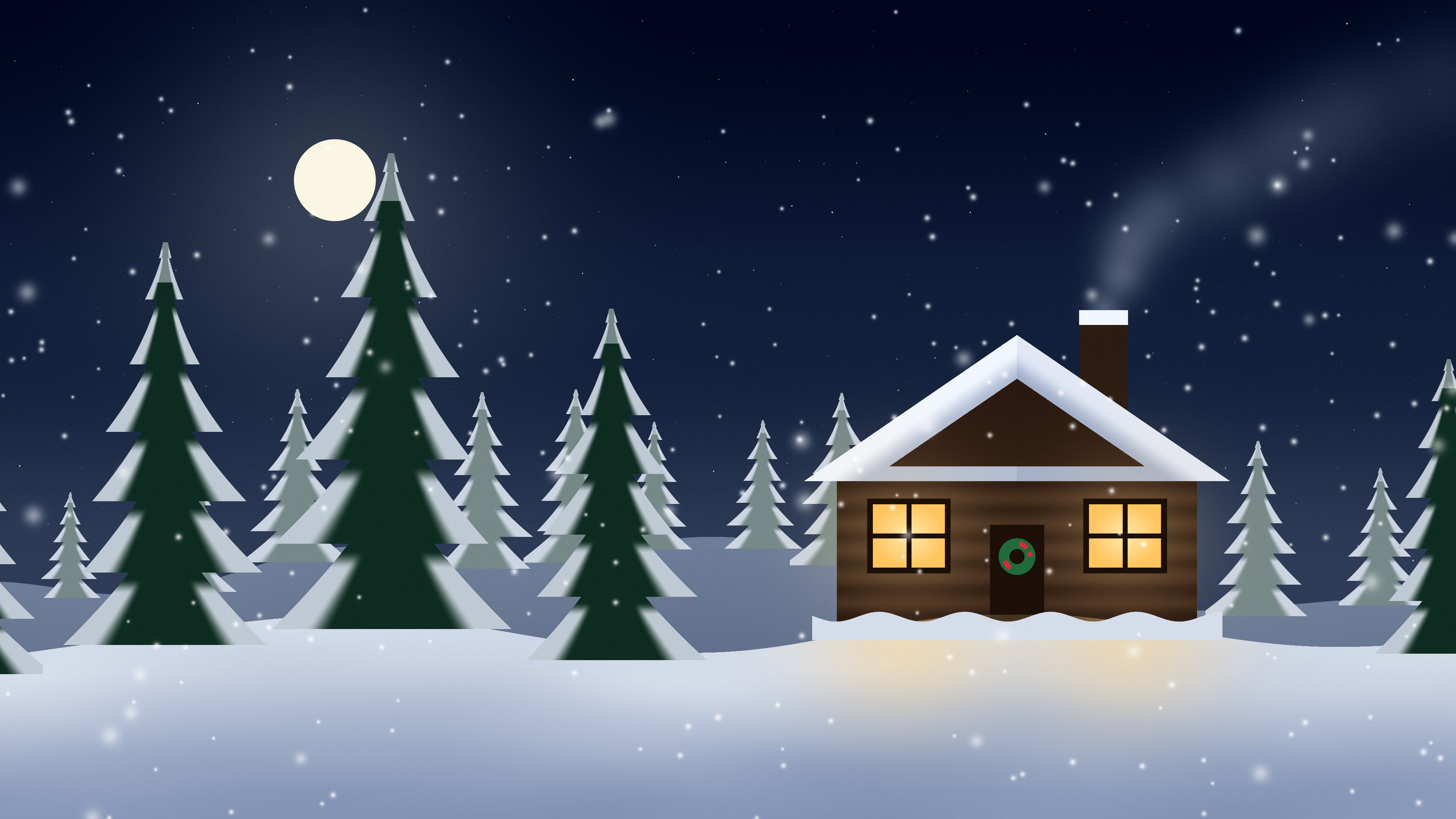 Navy Snowy Christmas Cabin desktop wallpaper in 4K