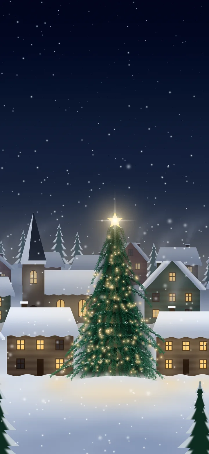 Navy Snowy Christmas Village wallpaper for iPhone and Android