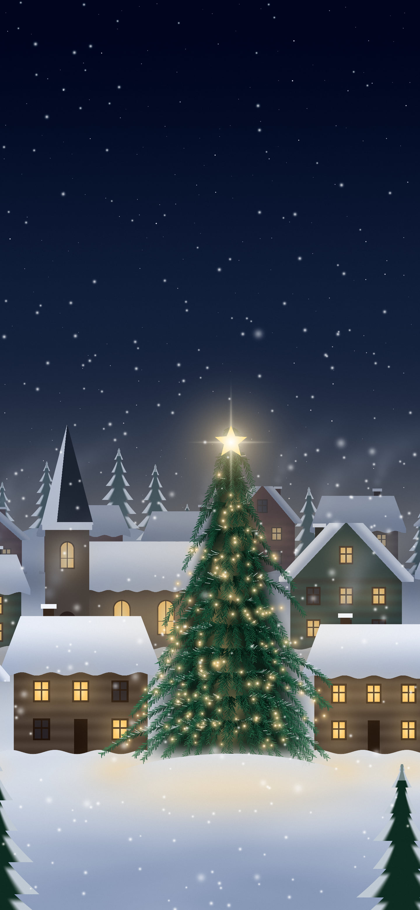 Navy Snowy Christmas Village wallpaper for iPhone and Android