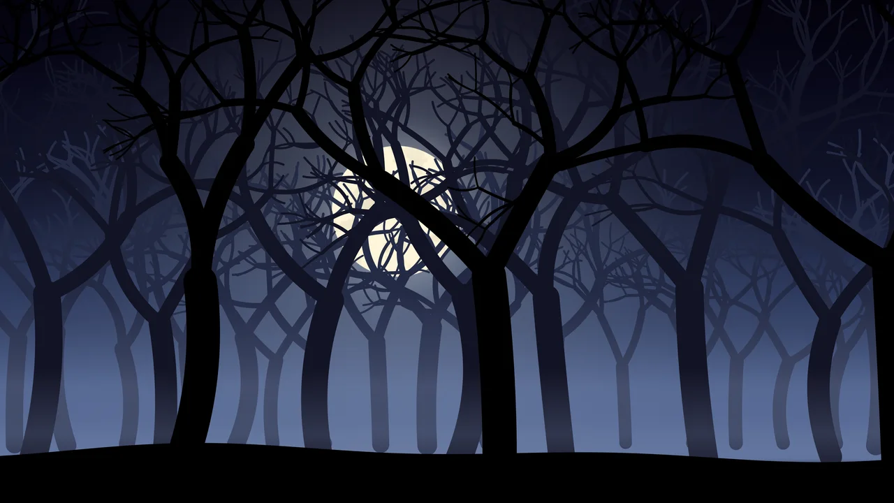 Navy Spooky Forest desktop wallpaper in 4K