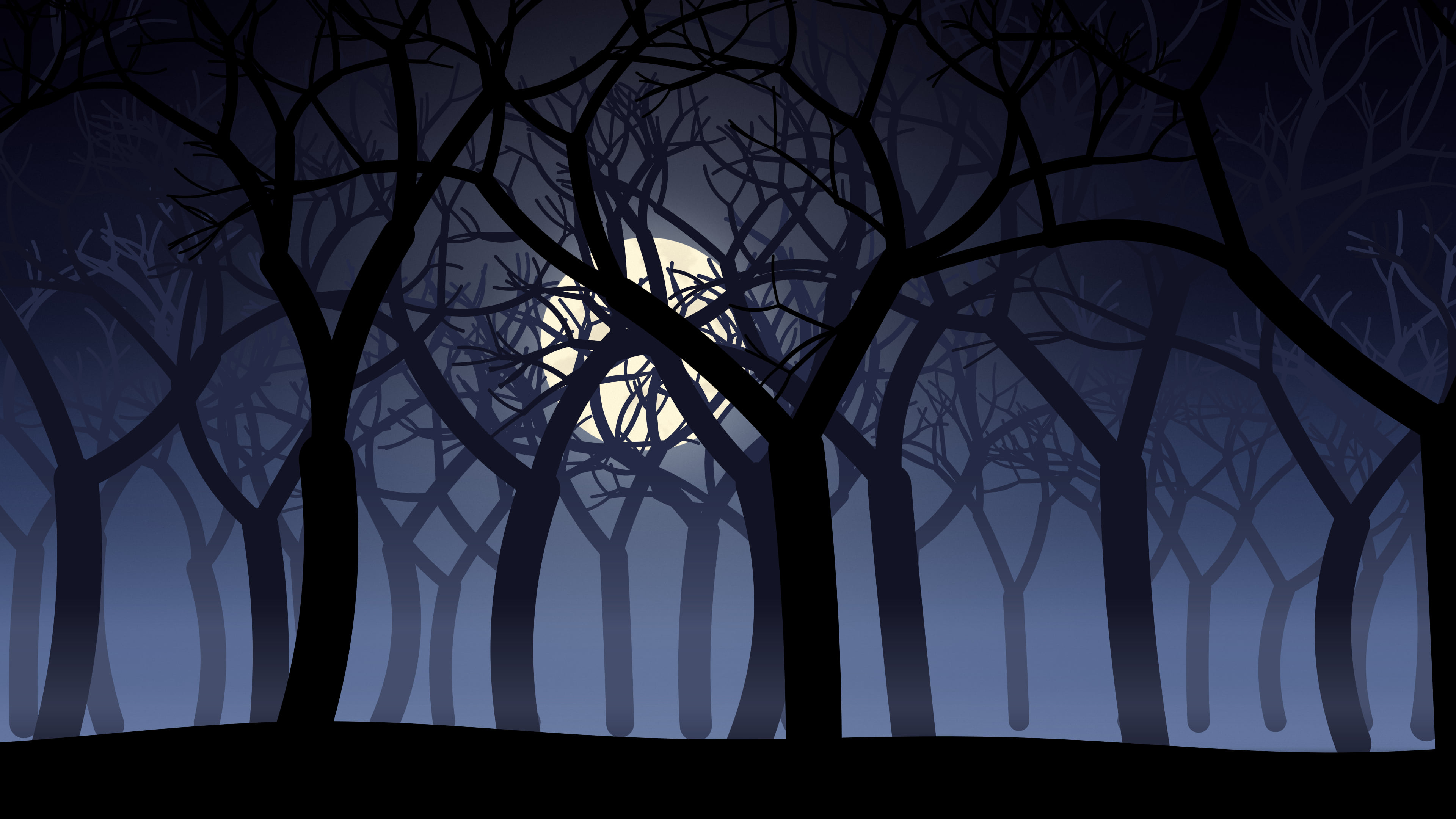 Navy Spooky Forest desktop wallpaper in 4K