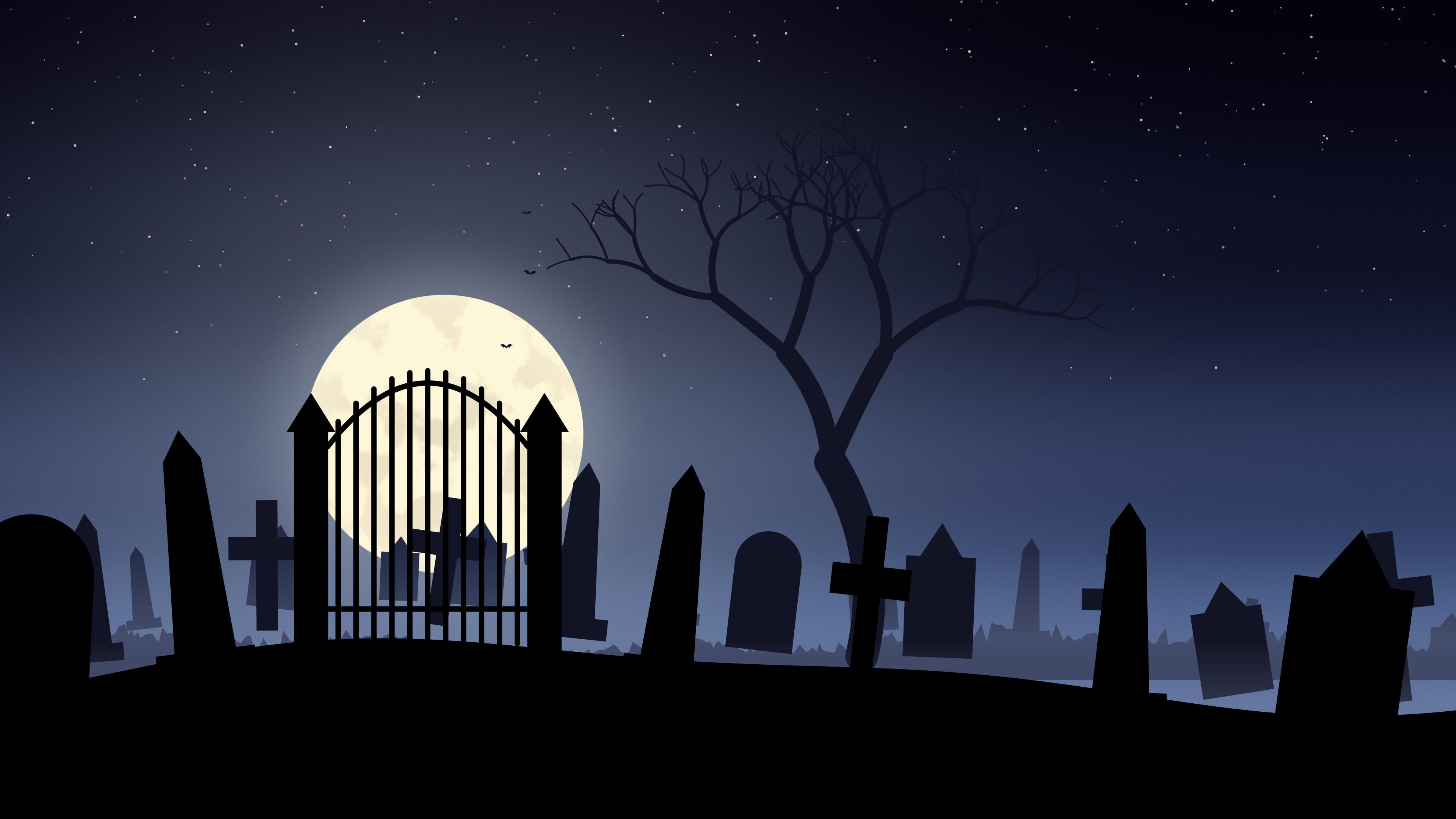 Navy Spooky Graveyard desktop wallpaper in 4K