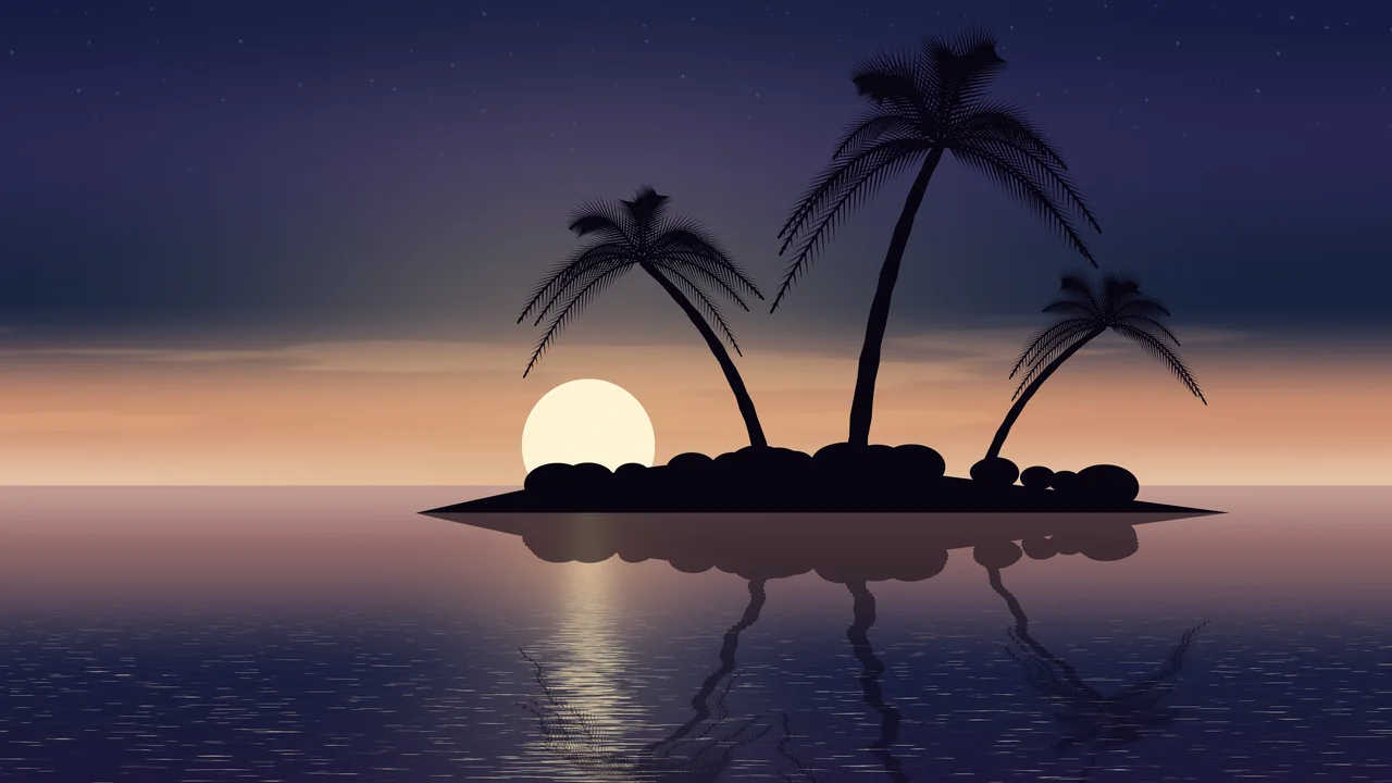 Navy Tropical Island Sunset desktop wallpaper in 4K