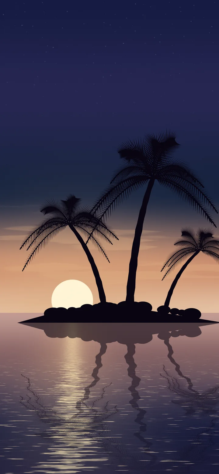 Navy Tropical Island Sunset wallpaper for iPhone and Android
