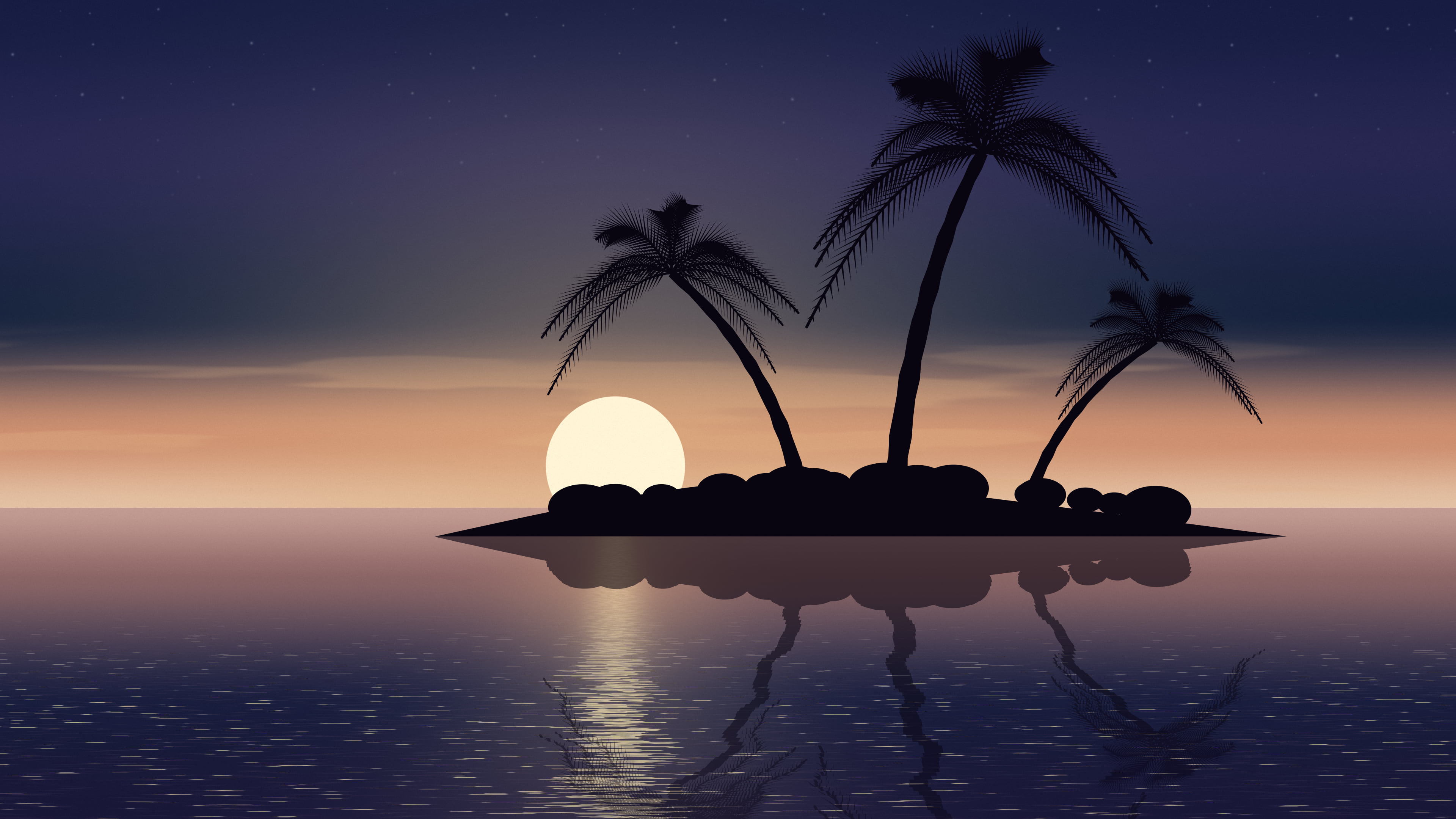 Navy Tropical Island Sunset desktop wallpaper in 4K