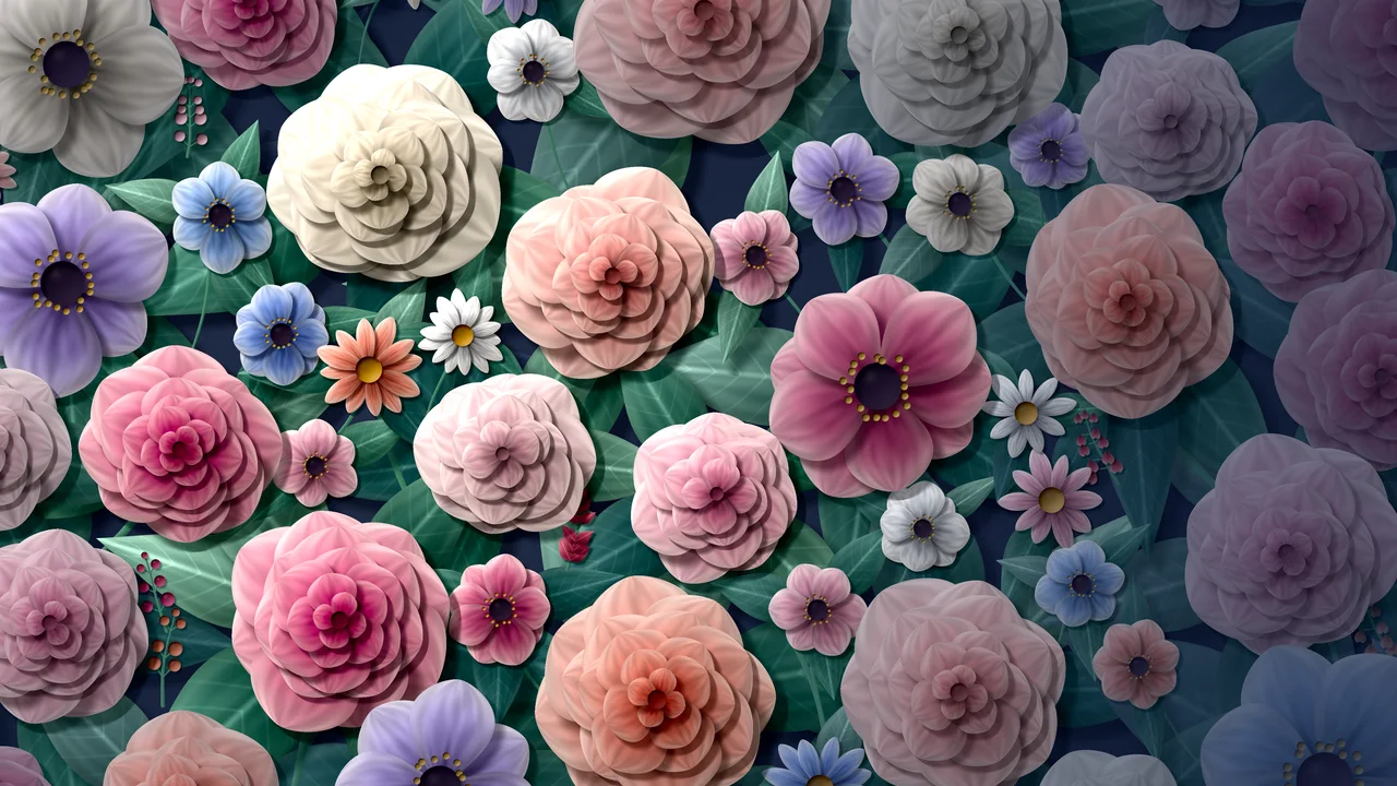 Navy Vintage Floral Pattern desktop wallpaper in 4K