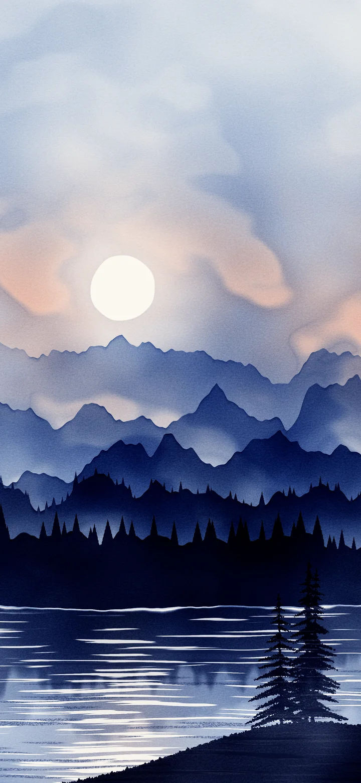 Navy Watercolor Mountain Landscape wallpaper for iPhone and Android