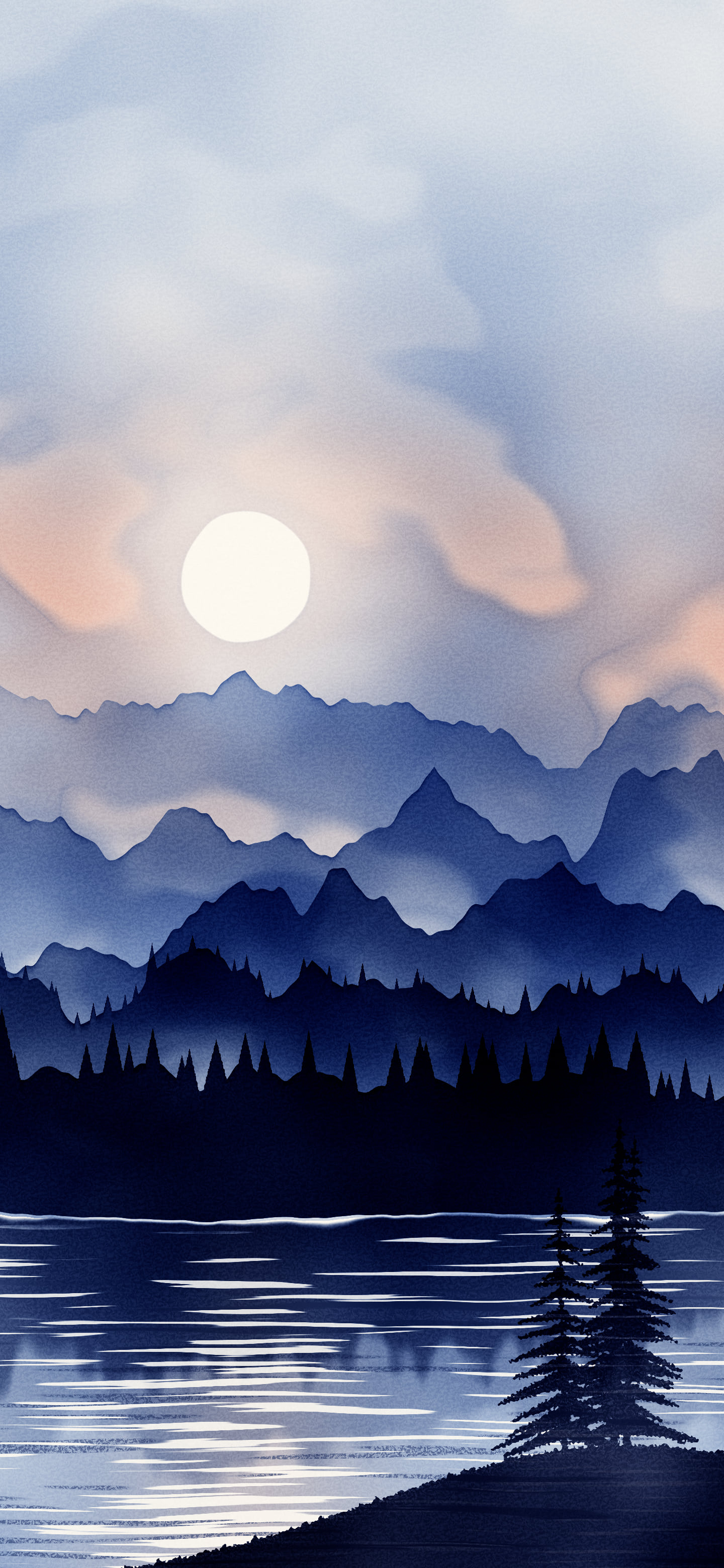Navy Watercolor Mountain Landscape wallpaper for iPhone and Android
