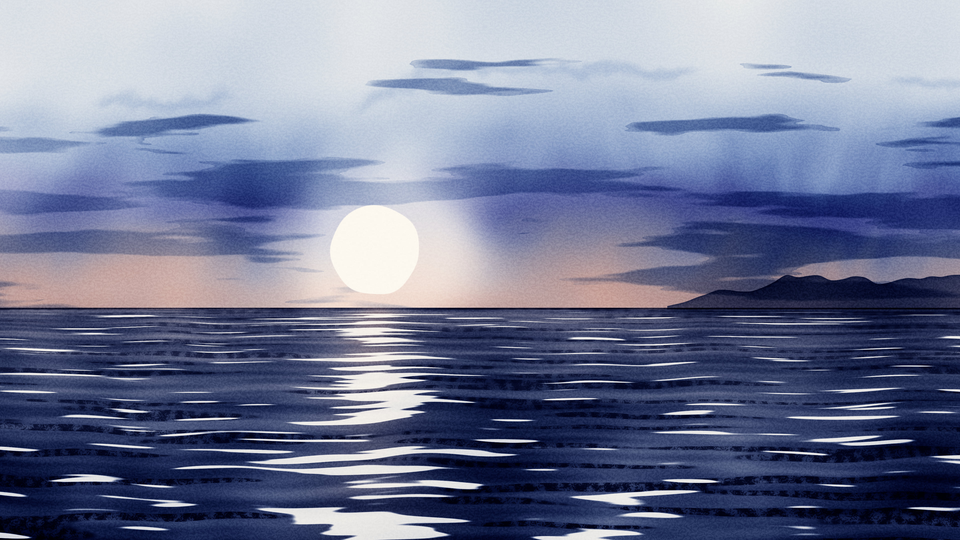 Navy Watercolor Ocean Sunset desktop wallpaper in 4K