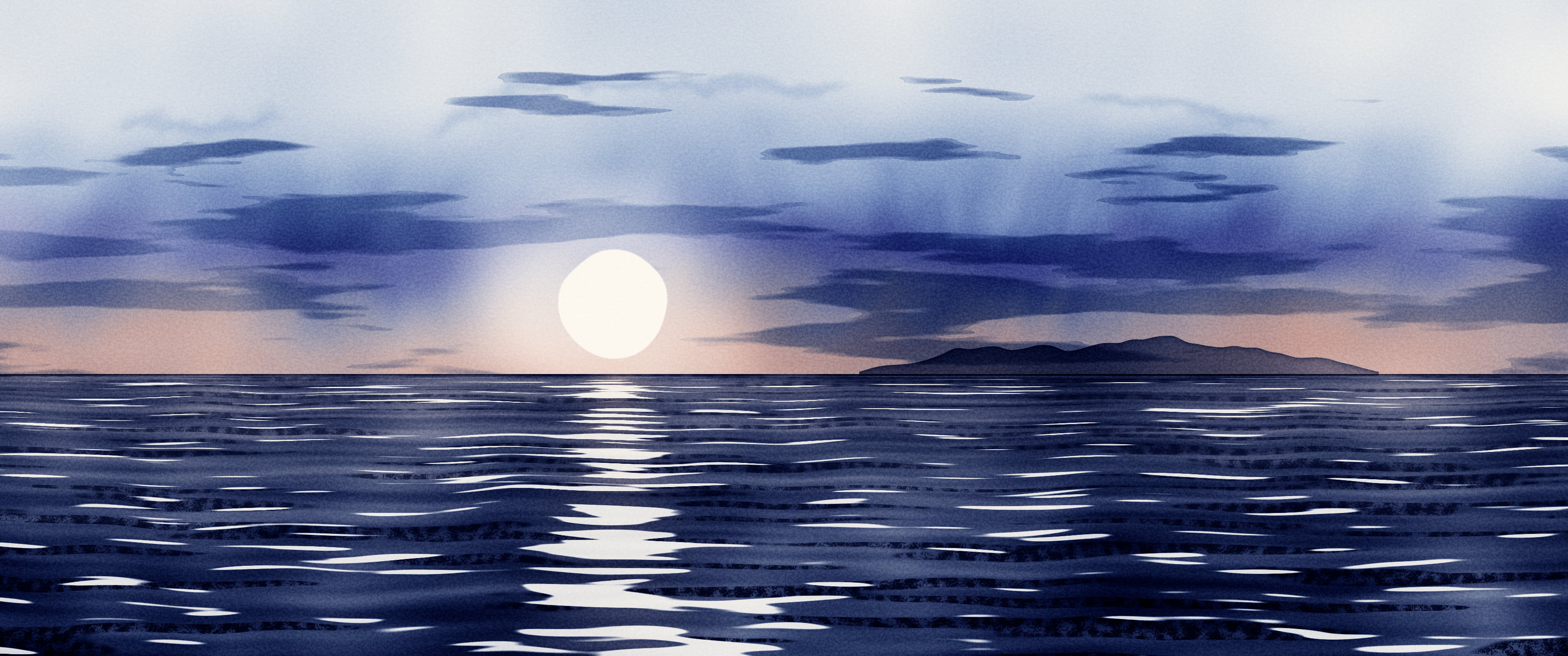 Navy Watercolor Ocean Sunset ultrawide wallpaper, 3440 × 1440