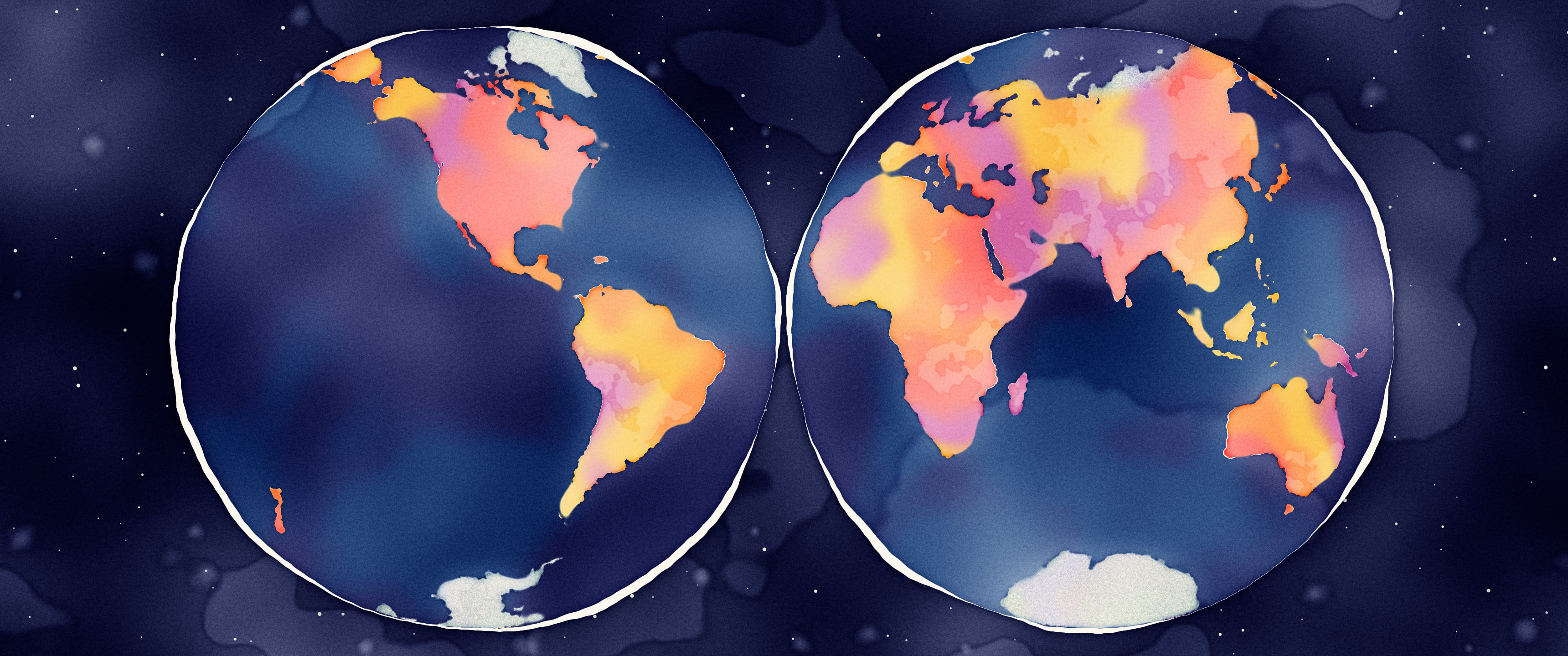 Navy Watercolor World Map in Two Hemispheres ultrawide wallpaper, 3440 × 1440
