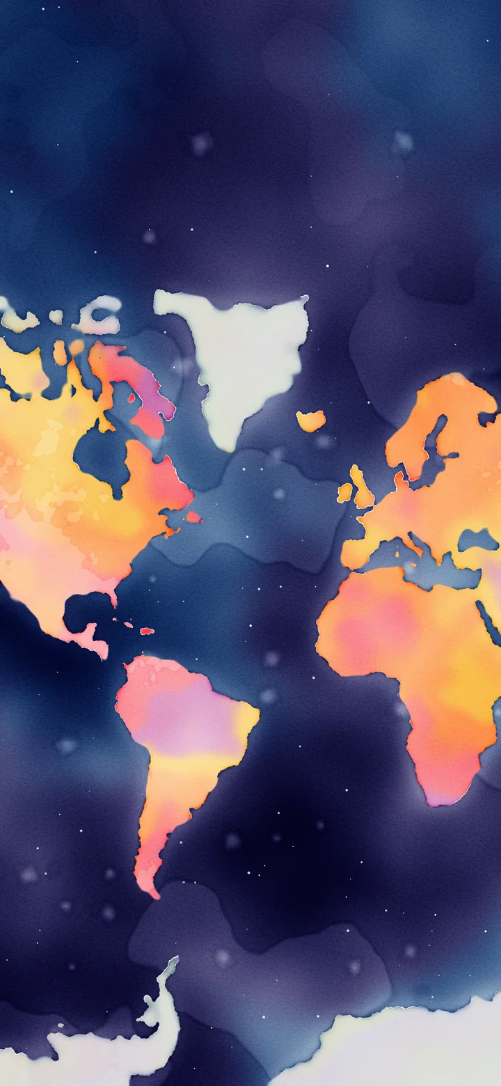 Navy Watercolor World Map wallpaper for iPhone and Android