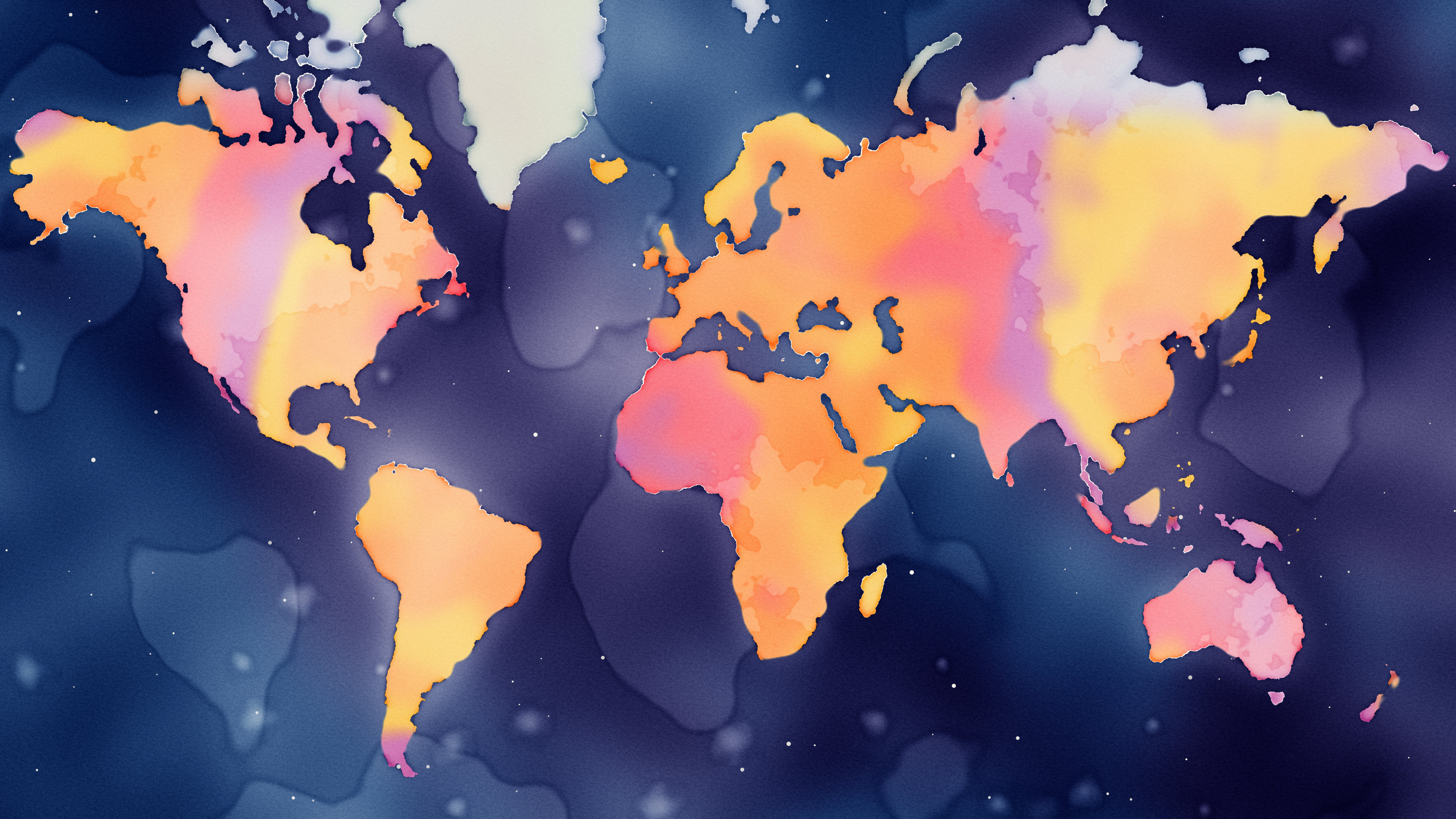 Navy Watercolor World Map desktop wallpaper in 4K