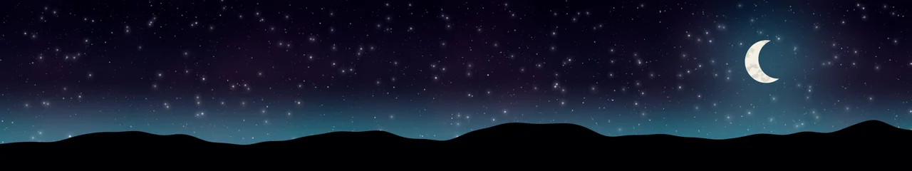 Neon Cyber Moon and Stars Night Sky triple monitor wallpaper, 7680 × 1440