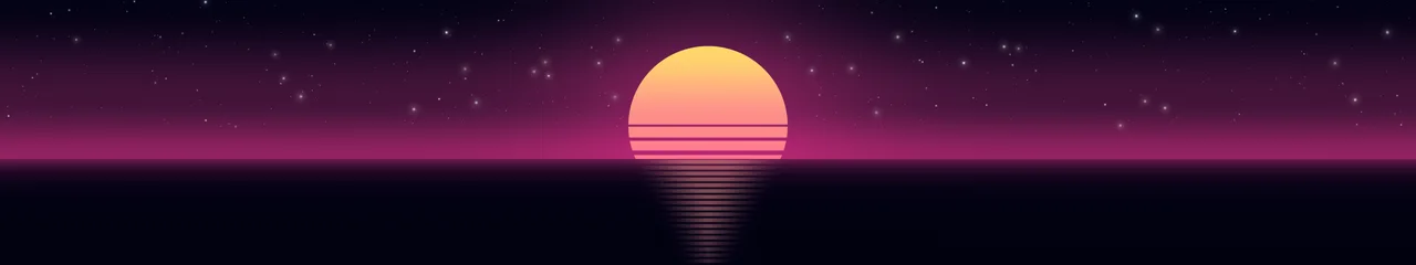 Neon Cyber Retro Striped Sun triple monitor wallpaper, 7680 × 1440