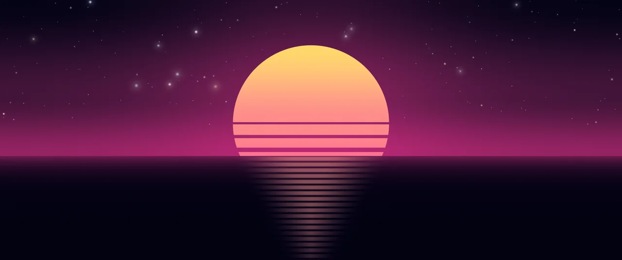 Neon Cyber Retro Striped Sun ultrawide wallpaper, 3440 × 1440