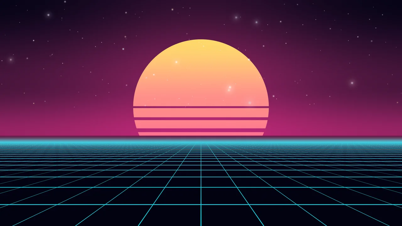 Neon Cyber Synthwave Grid Sunset desktop wallpaper in 4K