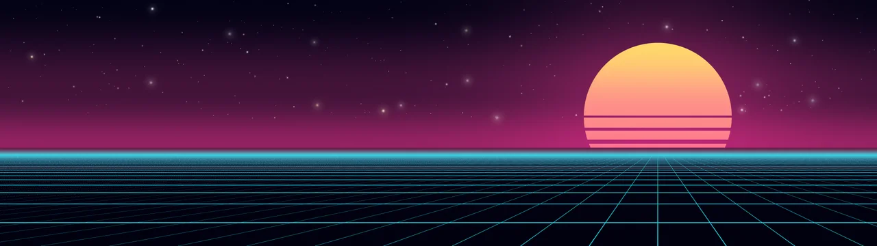 Neon Cyber Synthwave Grid Sunset dual monitor wallpaper, 7680 × 2160