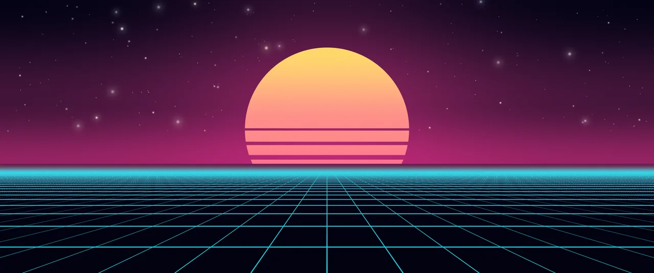 Neon Cyber Synthwave Grid Sunset ultrawide wallpaper, 3440 × 1440