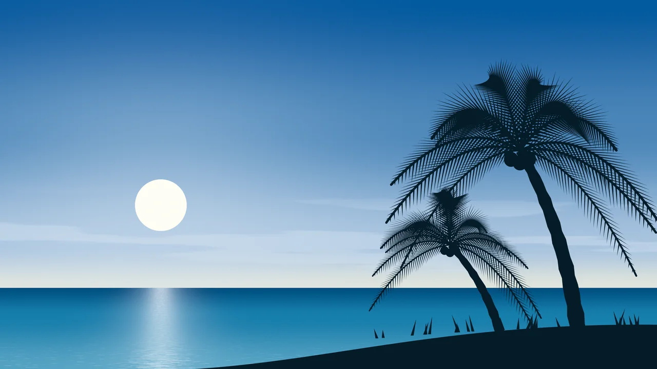 Ocean Blue Palm Tree Beach desktop wallpaper in 4K