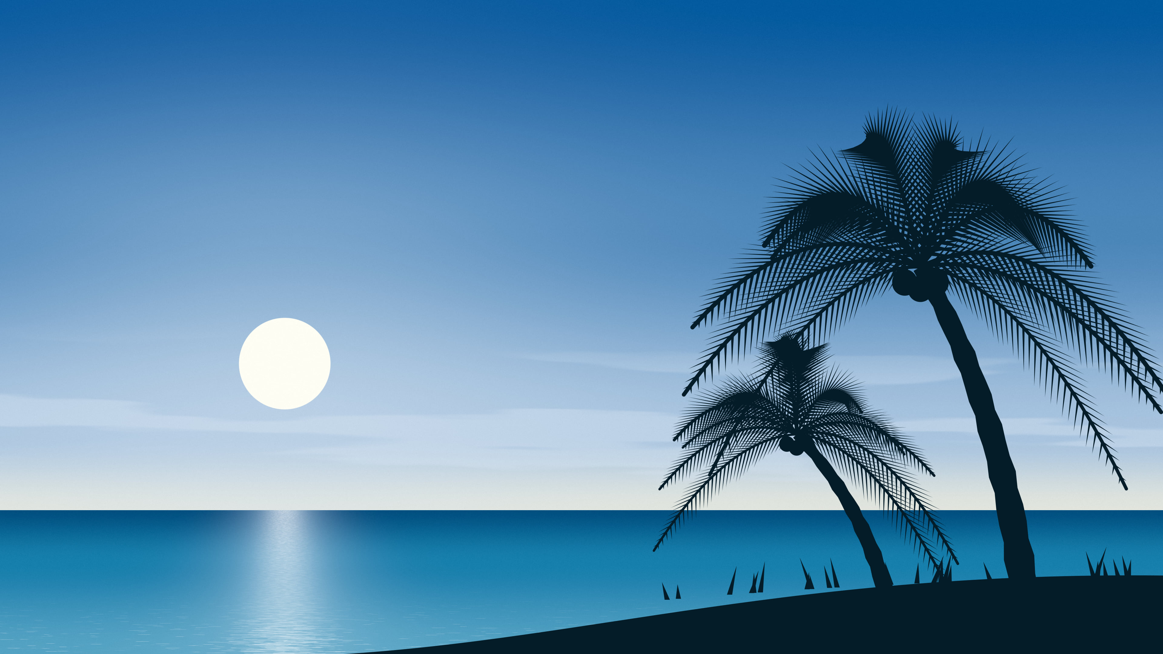 Ocean Blue Palm Tree Beach desktop wallpaper in 4K