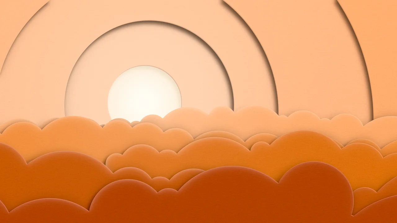Orange 3D Paper Cut Clouds desktop wallpaper in 4K