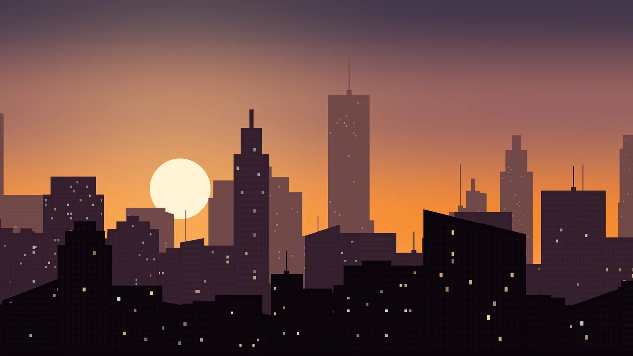 Orange City Skyline Sunset desktop wallpaper in 4K