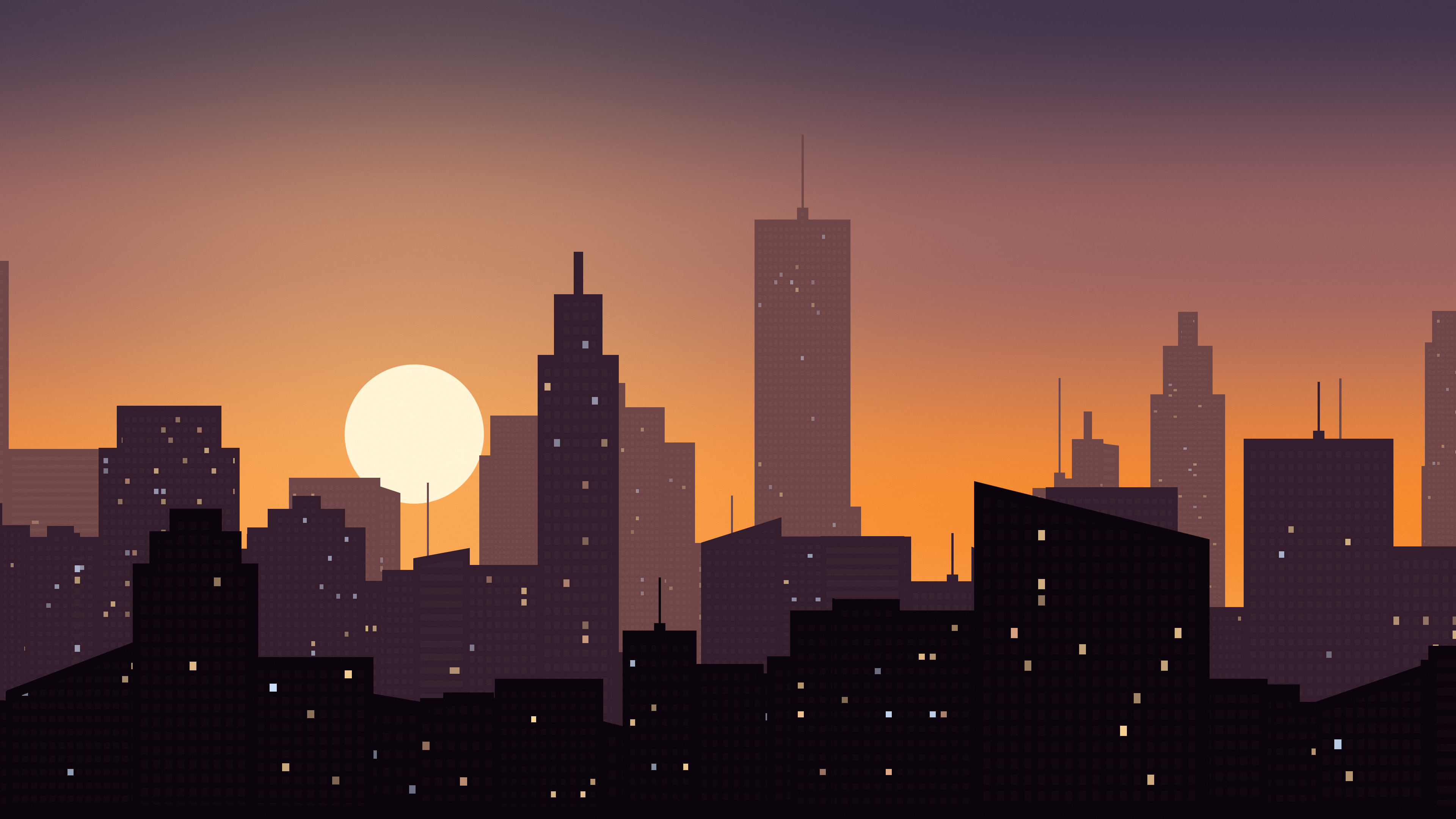 Orange City Skyline Sunset desktop wallpaper in 4K