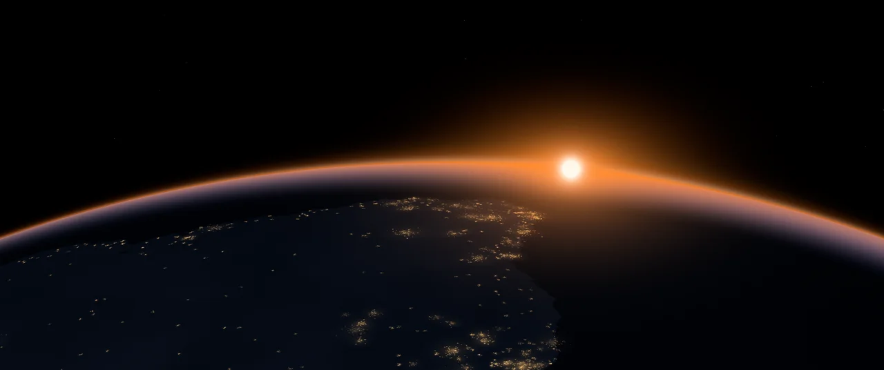 Orange Earth Dawn over City Lights ultrawide wallpaper, 3440 × 1440