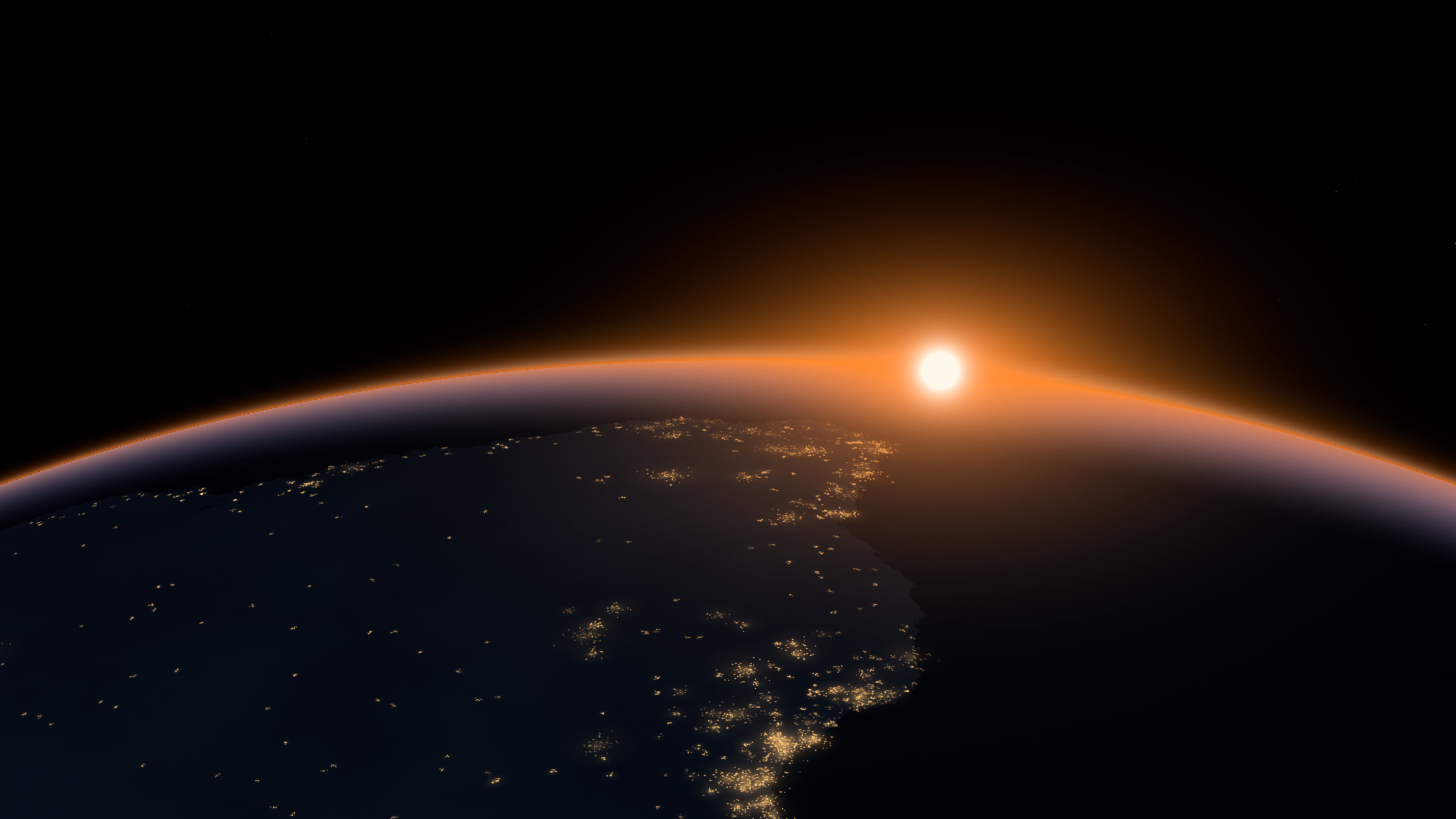 Orange Earth Dawn over City Lights desktop wallpaper in 4K