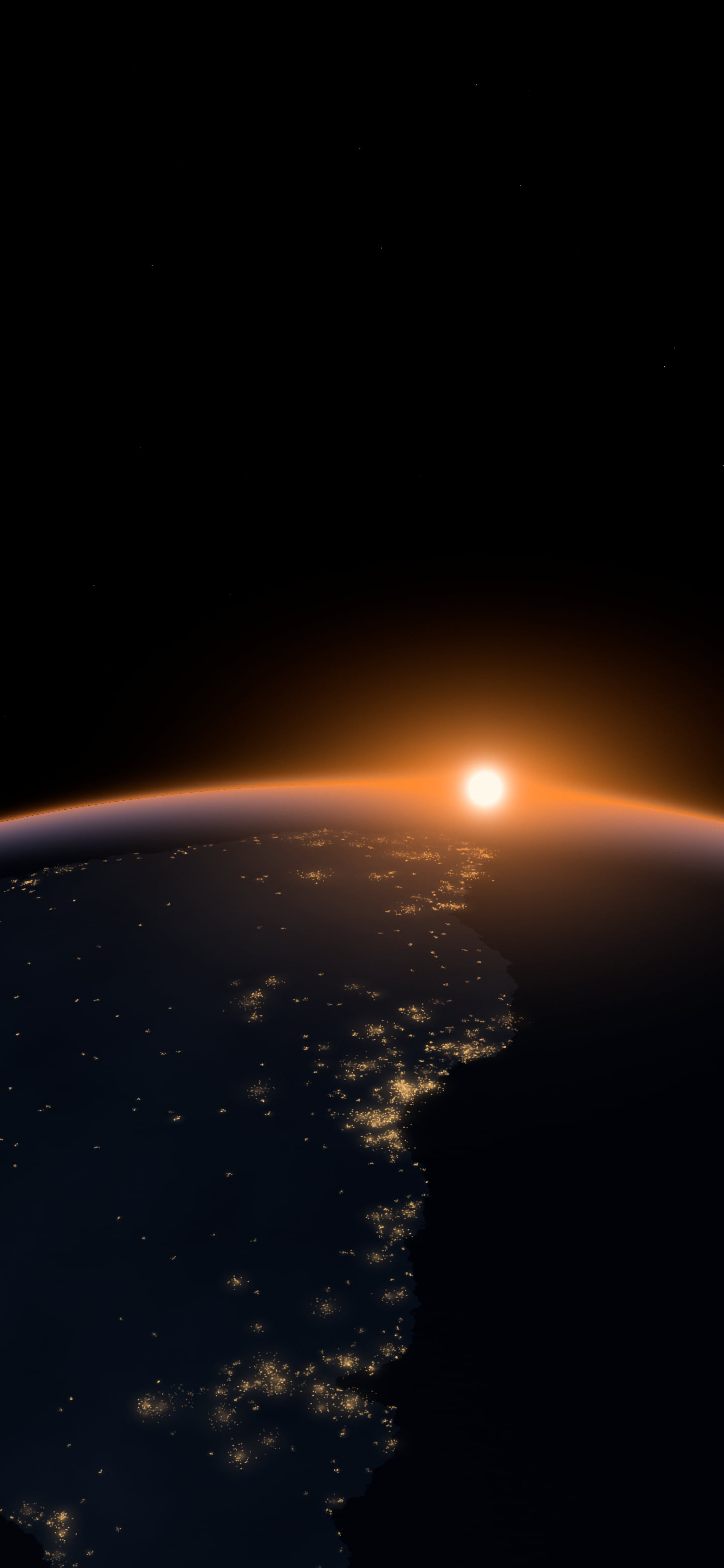 Orange Earth Dawn over City Lights wallpaper for iPhone and Android