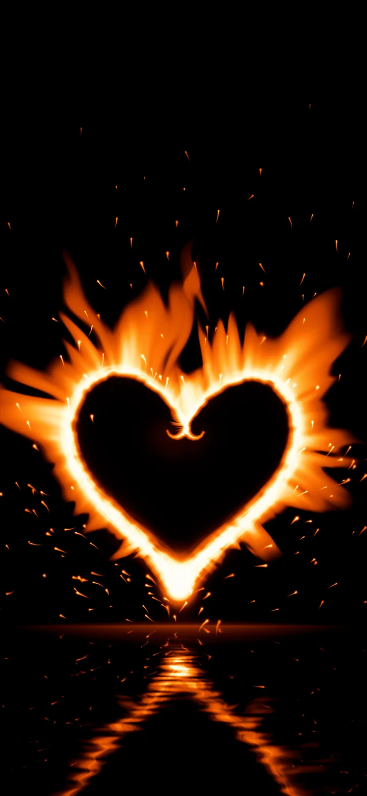 Orange Fire Heart wallpaper for iPhone and Android