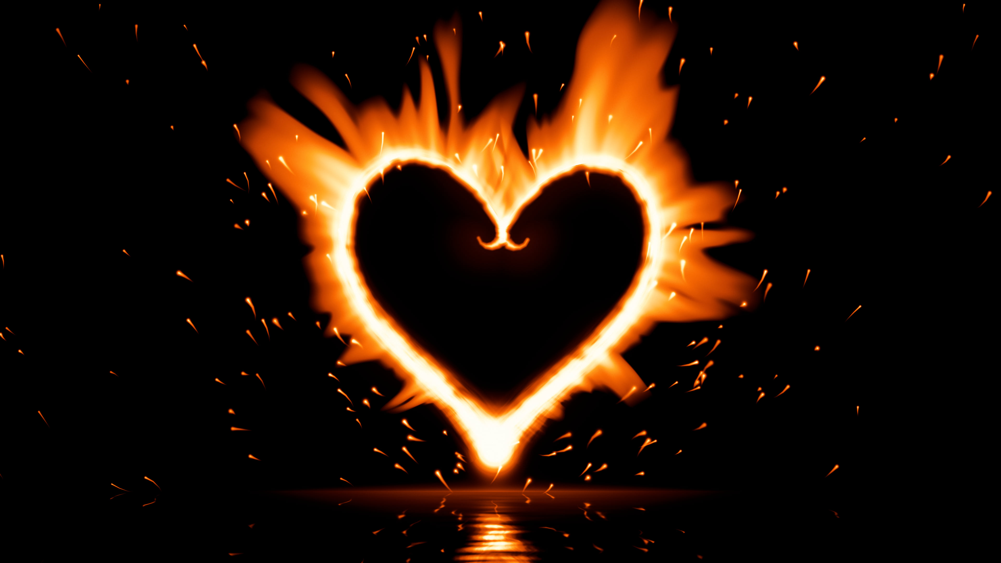Orange Fire Heart desktop wallpaper in 4K