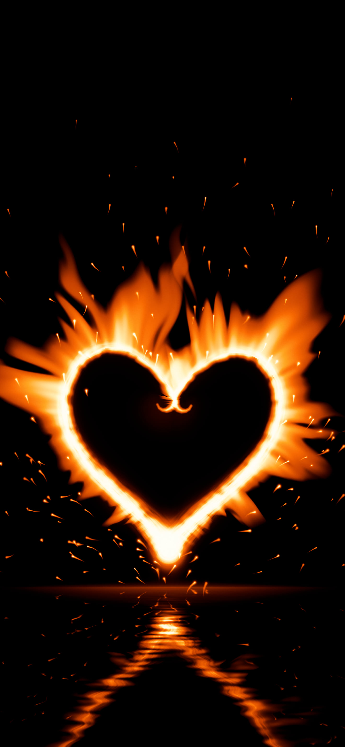 Orange Fire Heart wallpaper for iPhone and Android