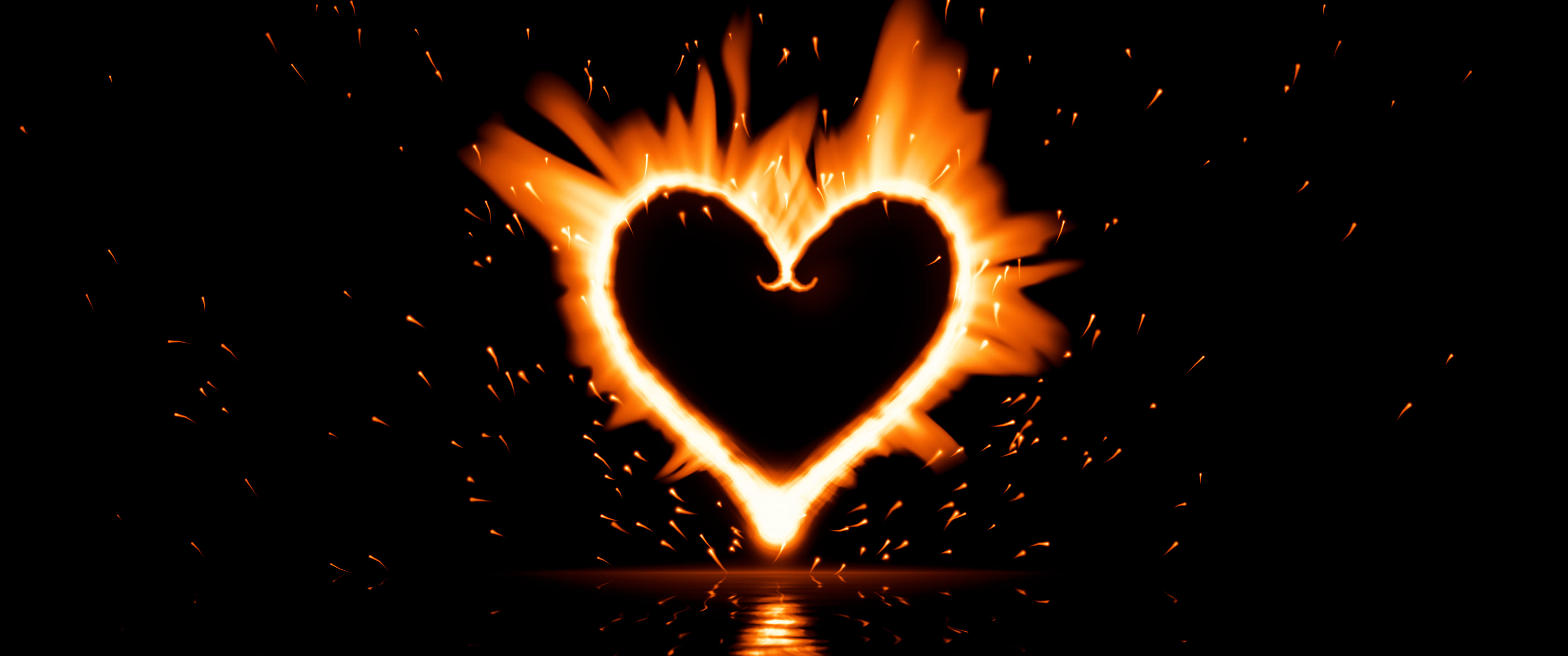 Orange Fire Heart ultrawide wallpaper, 3440 × 1440