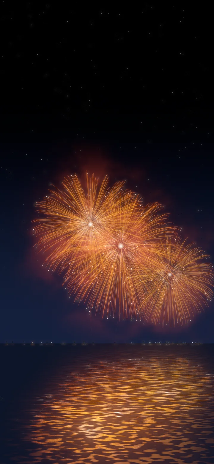 Orange Fireworks Over Water wallpaper for iPhone and Android
