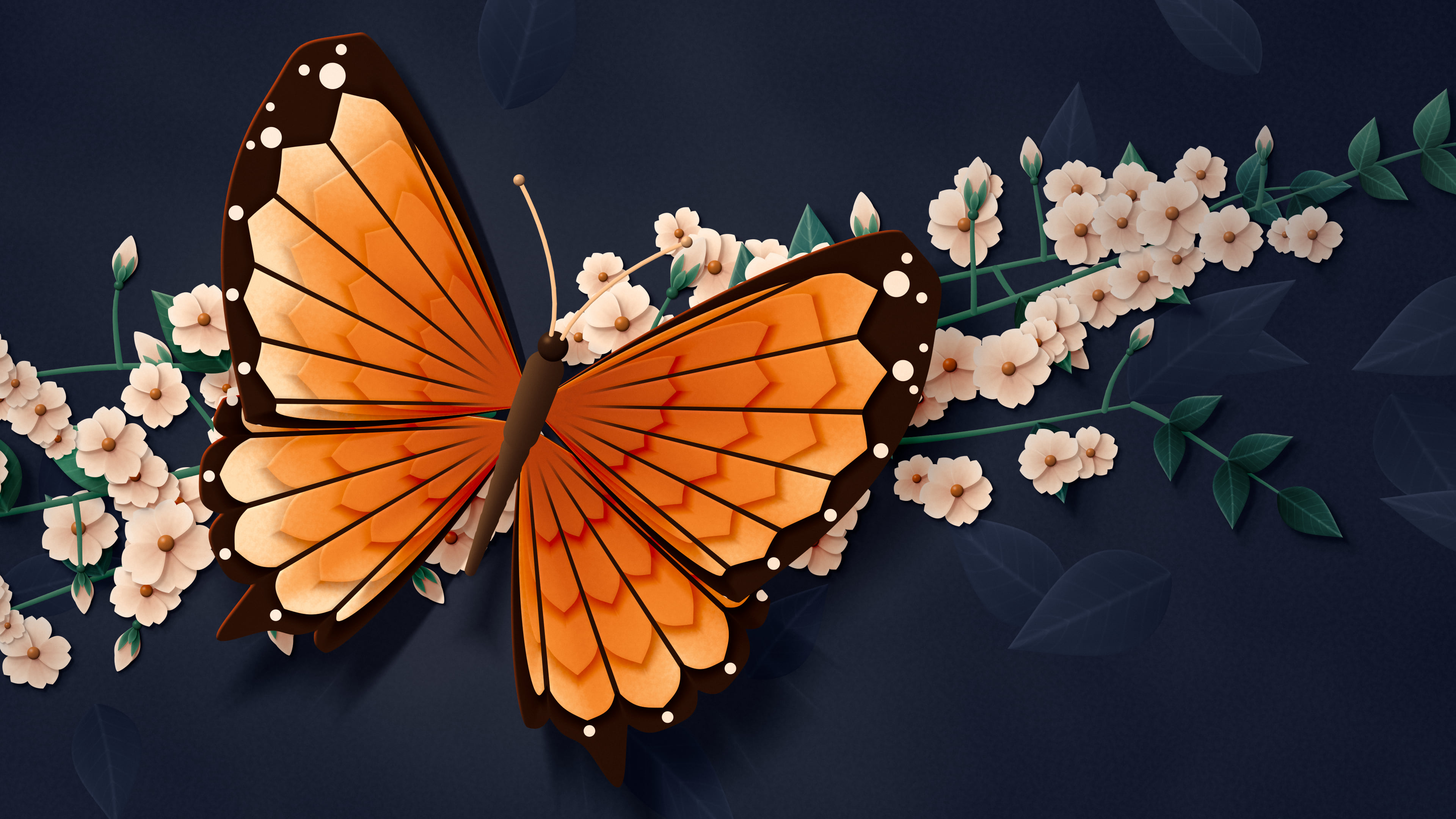 Orange Paper Butterfly desktop wallpaper in 4K