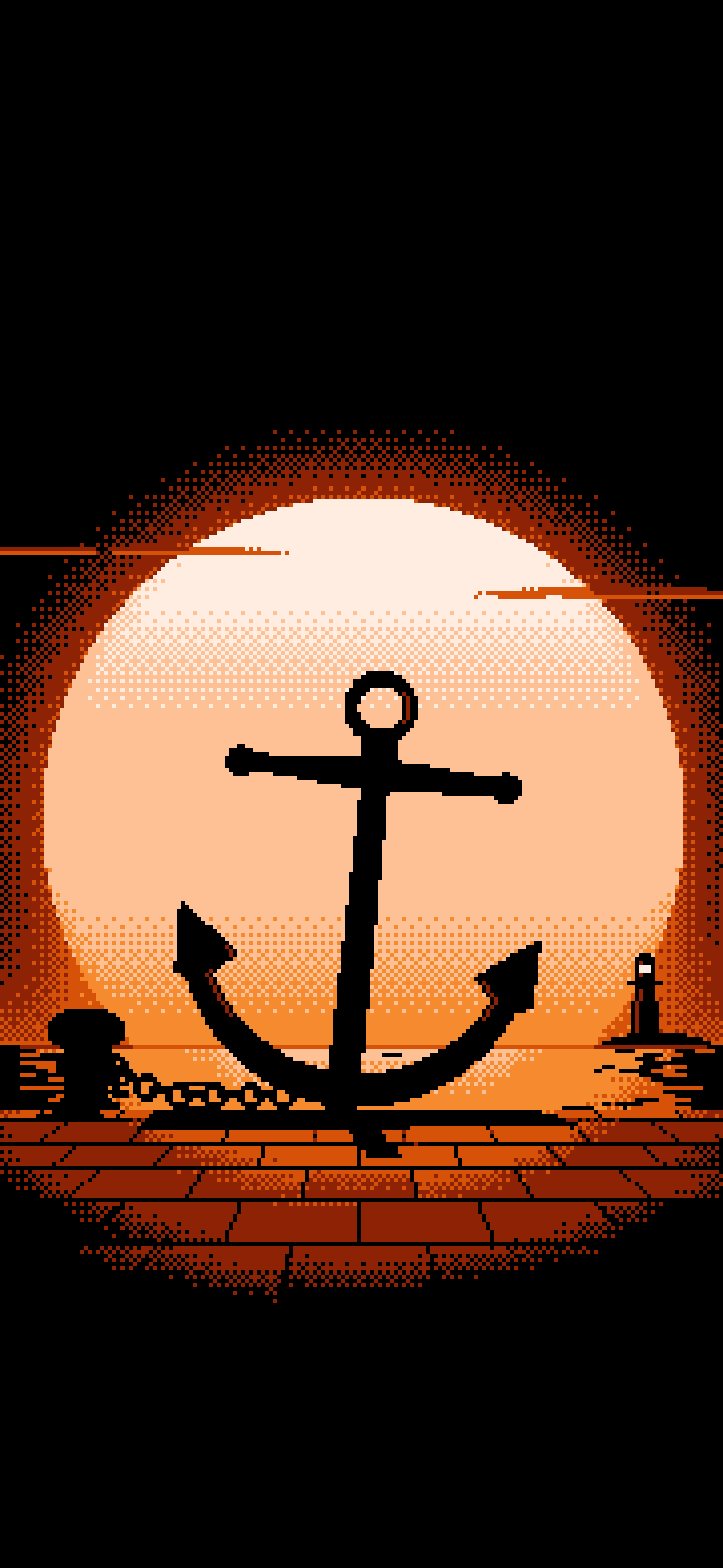 Orange Pixel Art Anchor on a Quay wallpaper for iPhone and Android