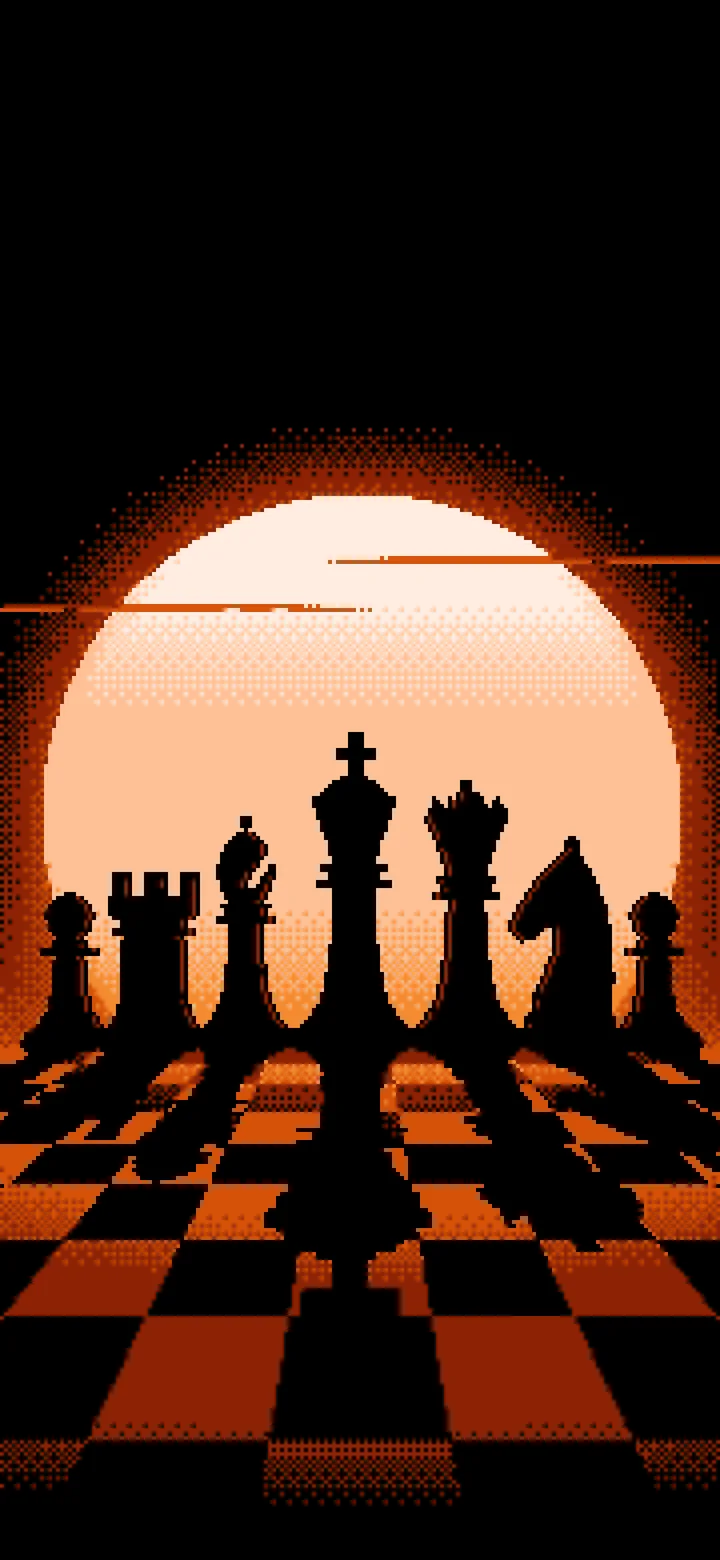 Orange Pixel Art Chess Pieces wallpaper for iPhone and Android