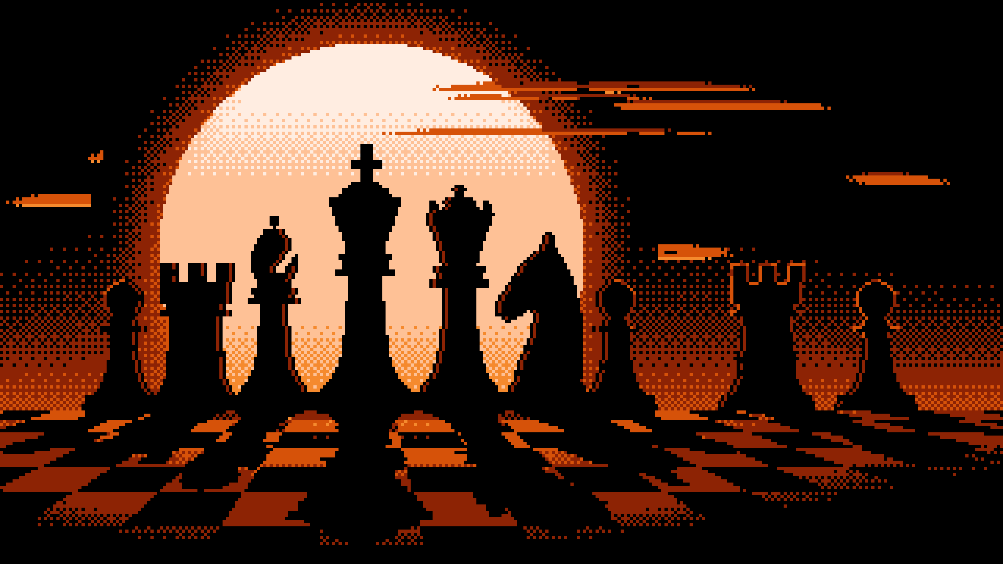 Orange Pixel Art Chess Pieces desktop wallpaper in 4K