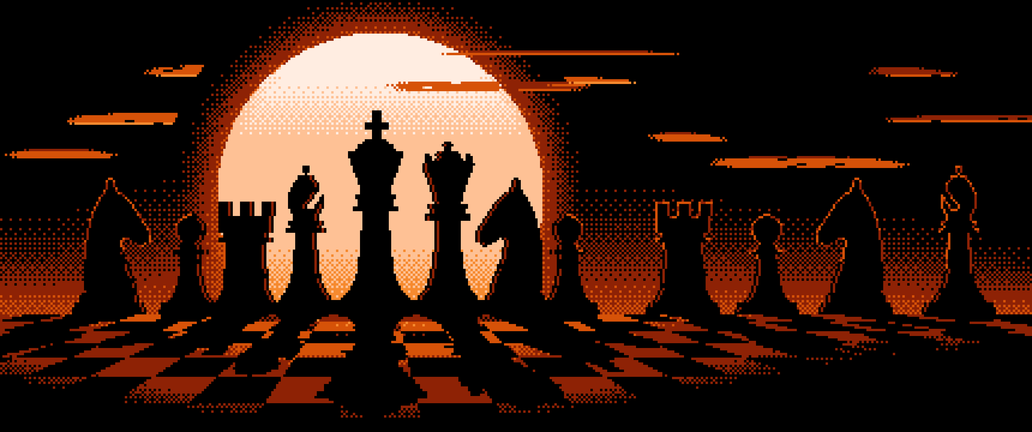 Orange Pixel Art Chess Pieces ultrawide wallpaper, 3440 × 1440
