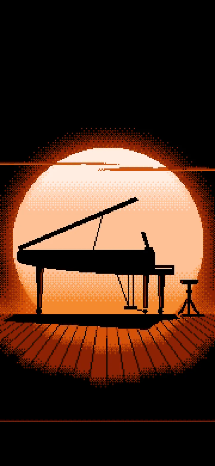 Orange Pixel Art Grand Piano Silhouette wallpaper for iPhone and Android