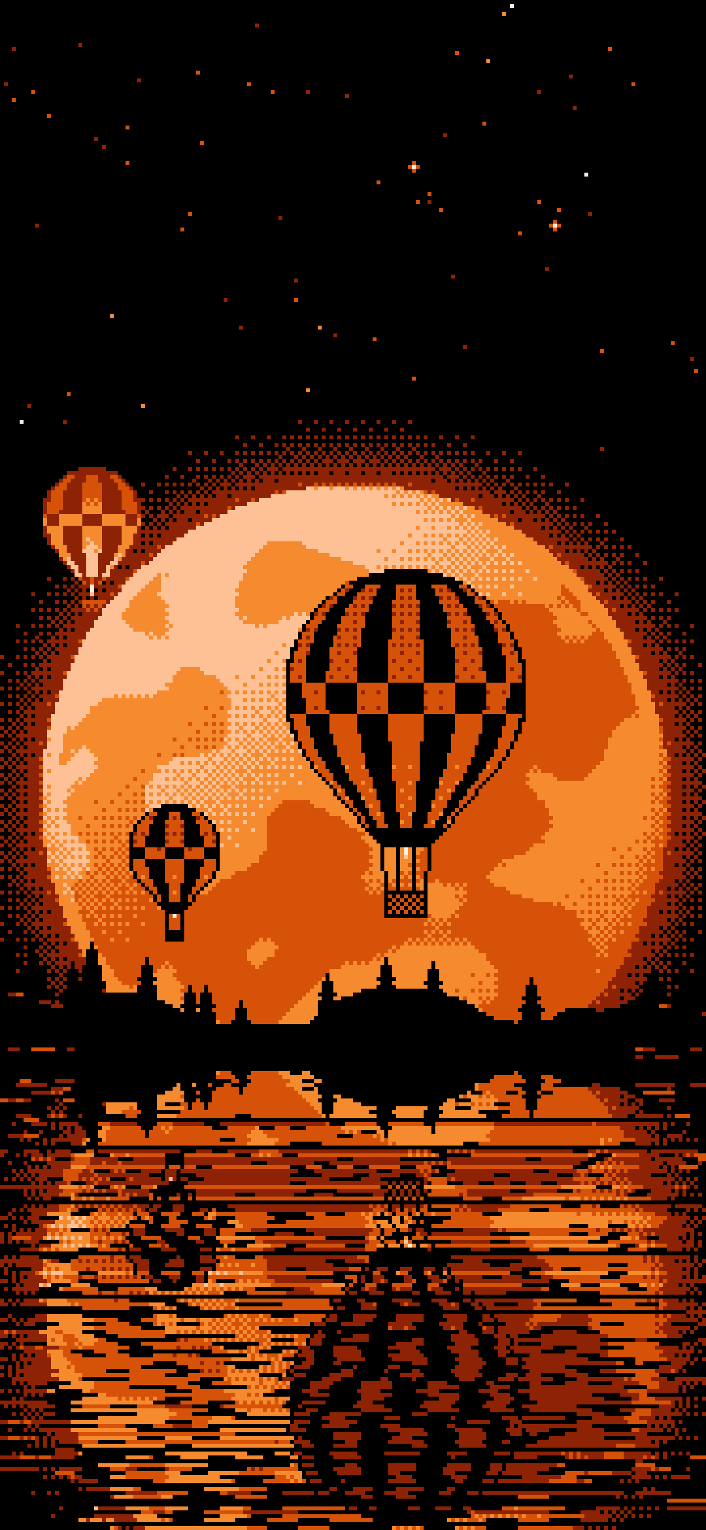 Orange Pixel Art Hot Air Balloons and Full Moon wallpaper for iPhone and Android
