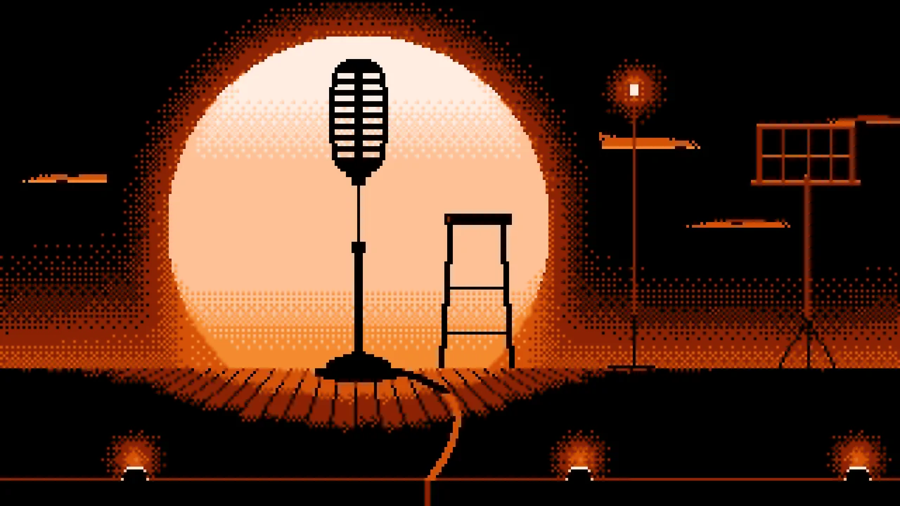 Orange Pixel Art Microphone on a Stand desktop wallpaper in 4K