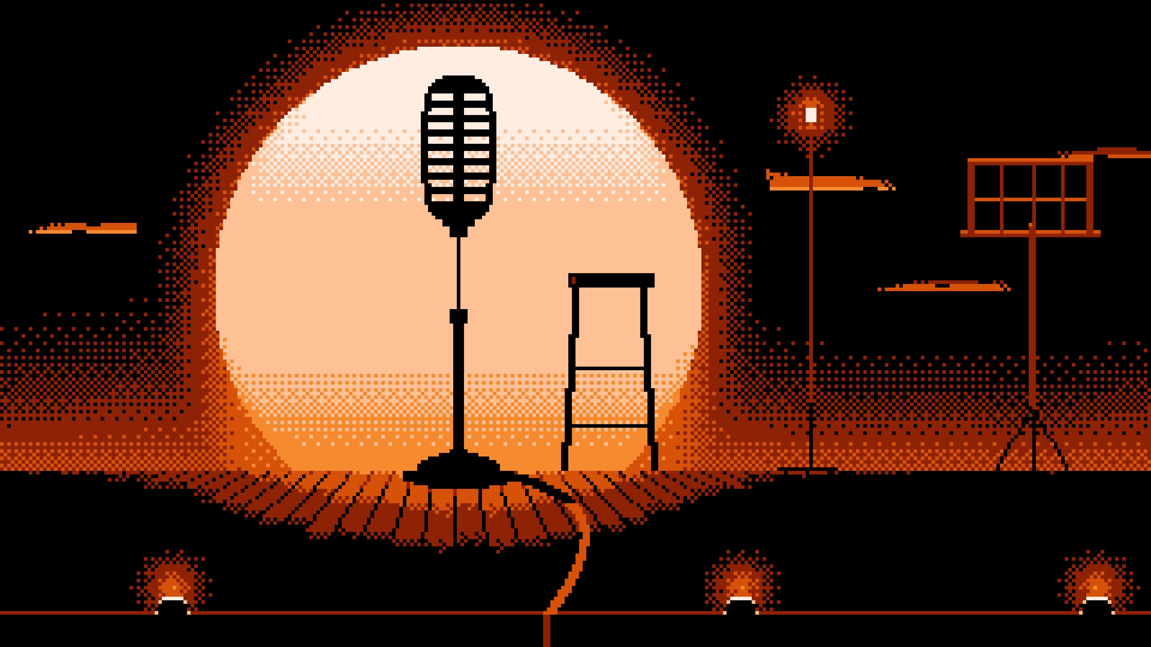 Orange Pixel Art Microphone on a Stand desktop wallpaper in 4K